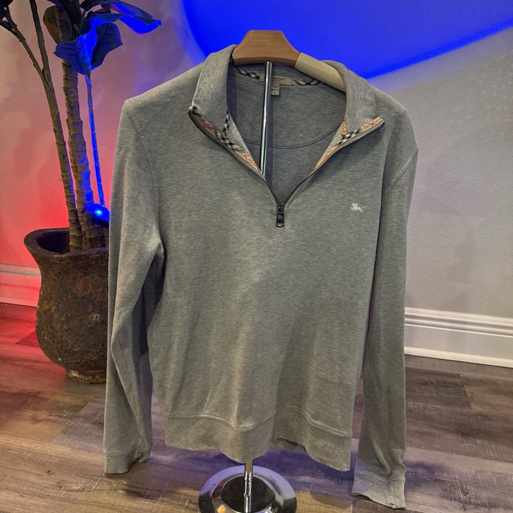 Authentic BURBERRY Gray Quarter-Zip Sweater
